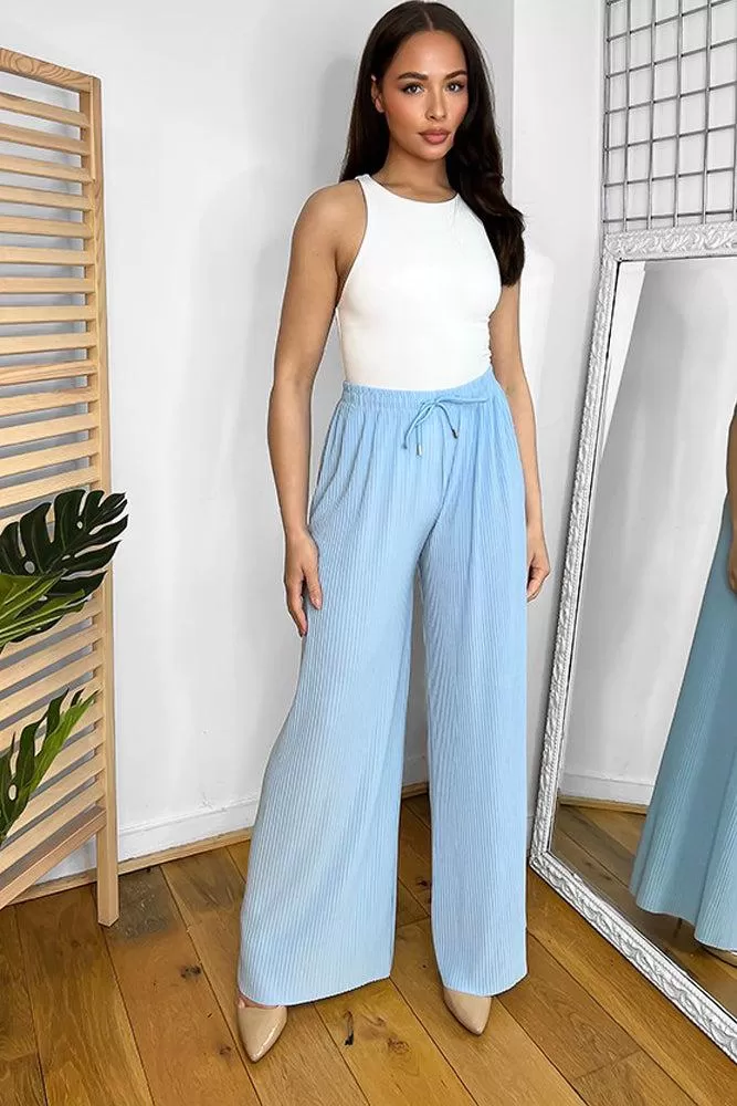 Elastic Drawstring Waist Palazzo Trousers