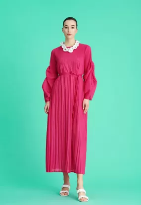 Electric Pleated Dress With Frill With Belt