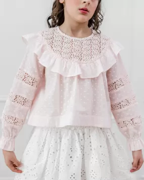 Embroidered Dot Lace Yoke Blouse Bridal Blush