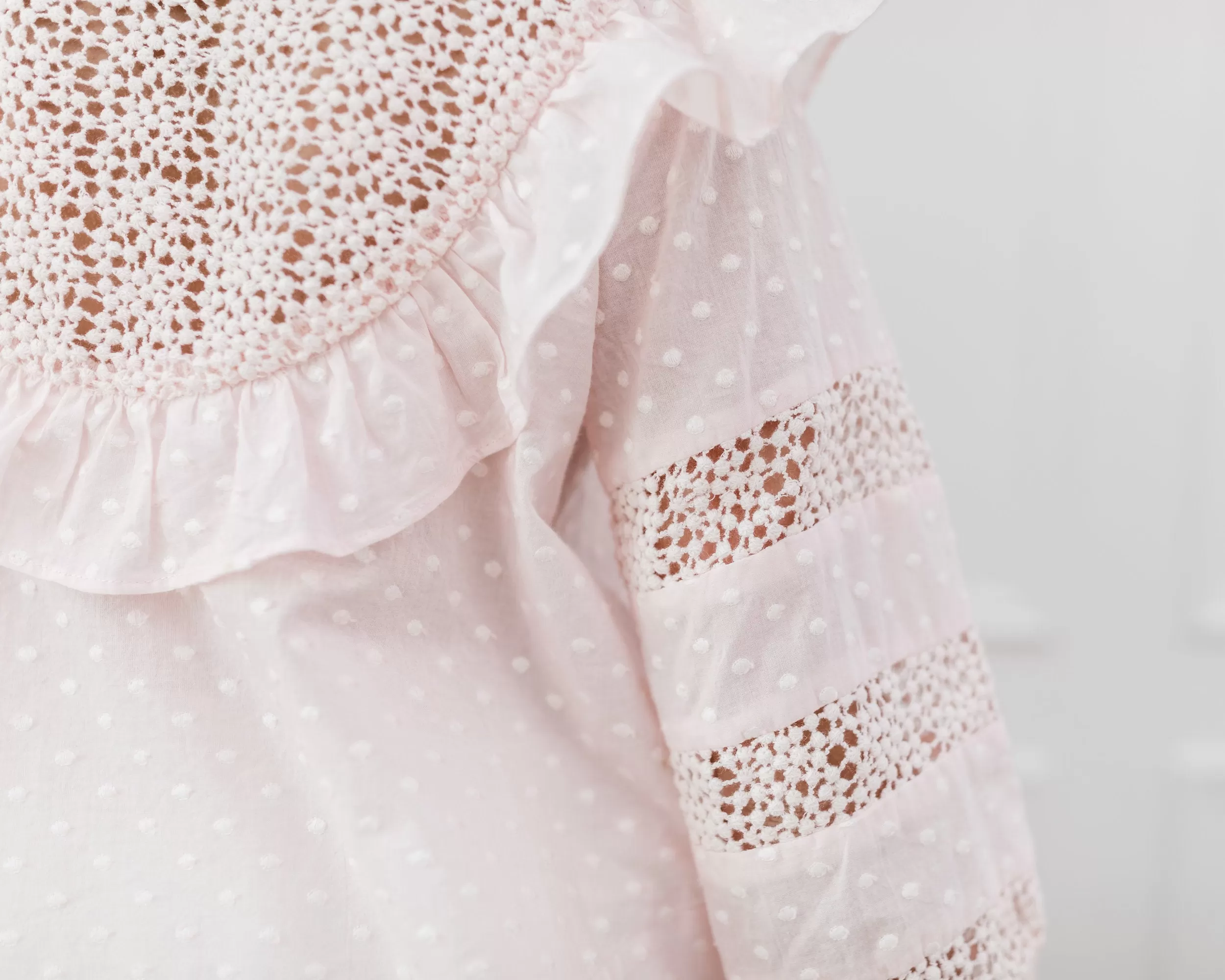 Embroidered Dot Lace Yoke Blouse Bridal Blush