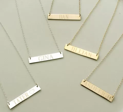 Engraved Horizontal Bar Necklace - Jessica Alba