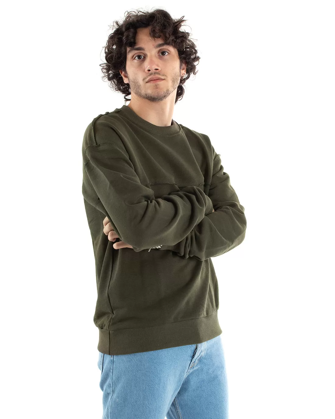 Felpa Uomo Girocollo Maglia Basic Oversize Verde GIOSAL-F2950A