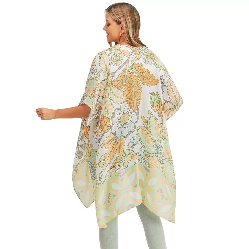 Flower Leaf Print Cover Up Kimono Poncho