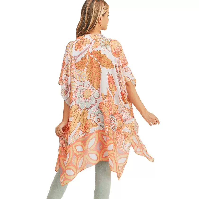 Flower Leaf Print Cover Up Kimono Poncho