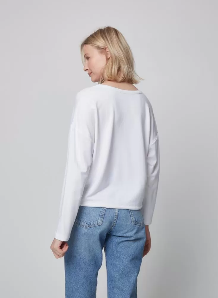 French Terry Drawstring Crewneck Top - Blanc