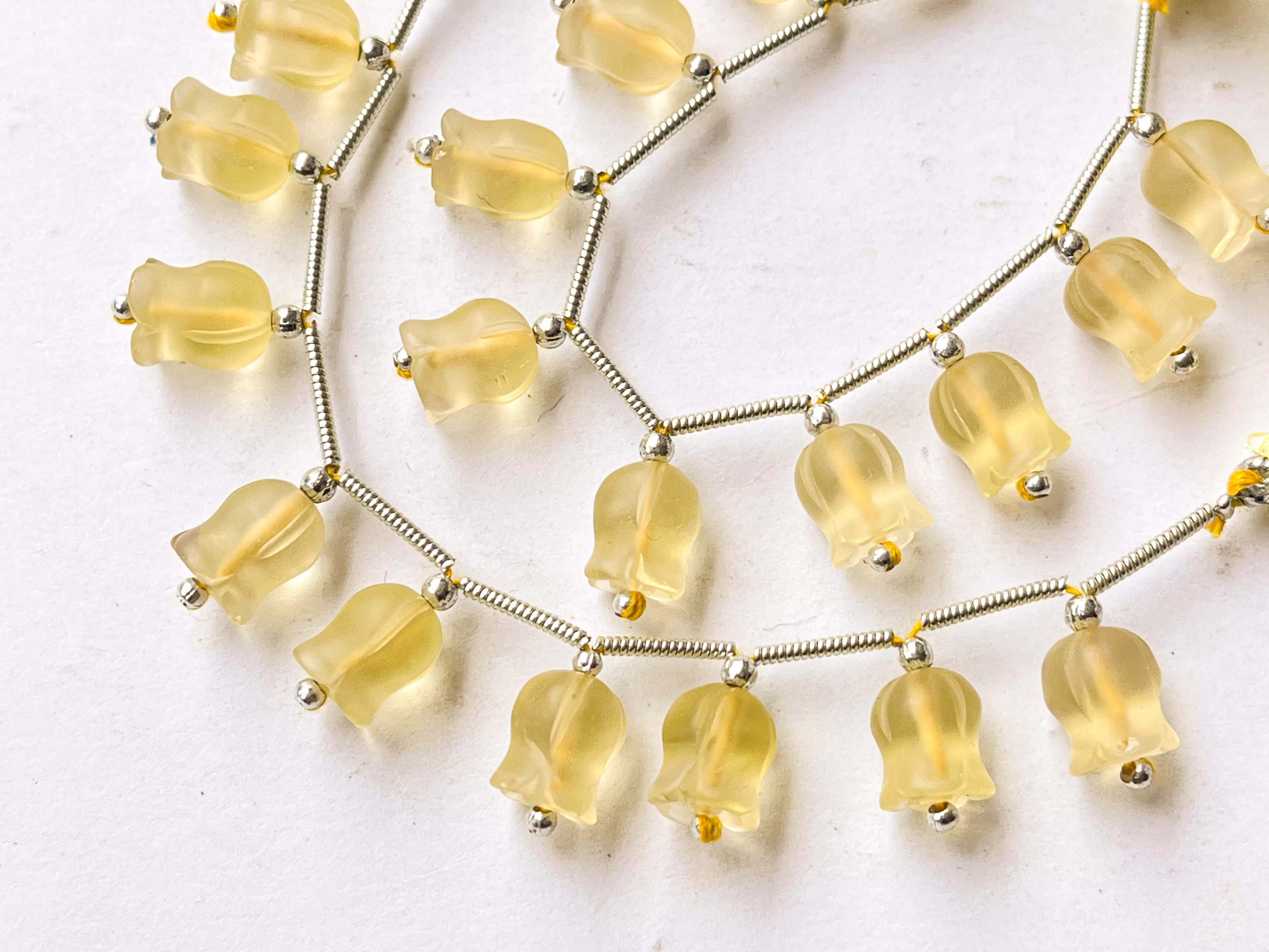 Frost Lemon Quartz flower carving Lily of the valley shape beads