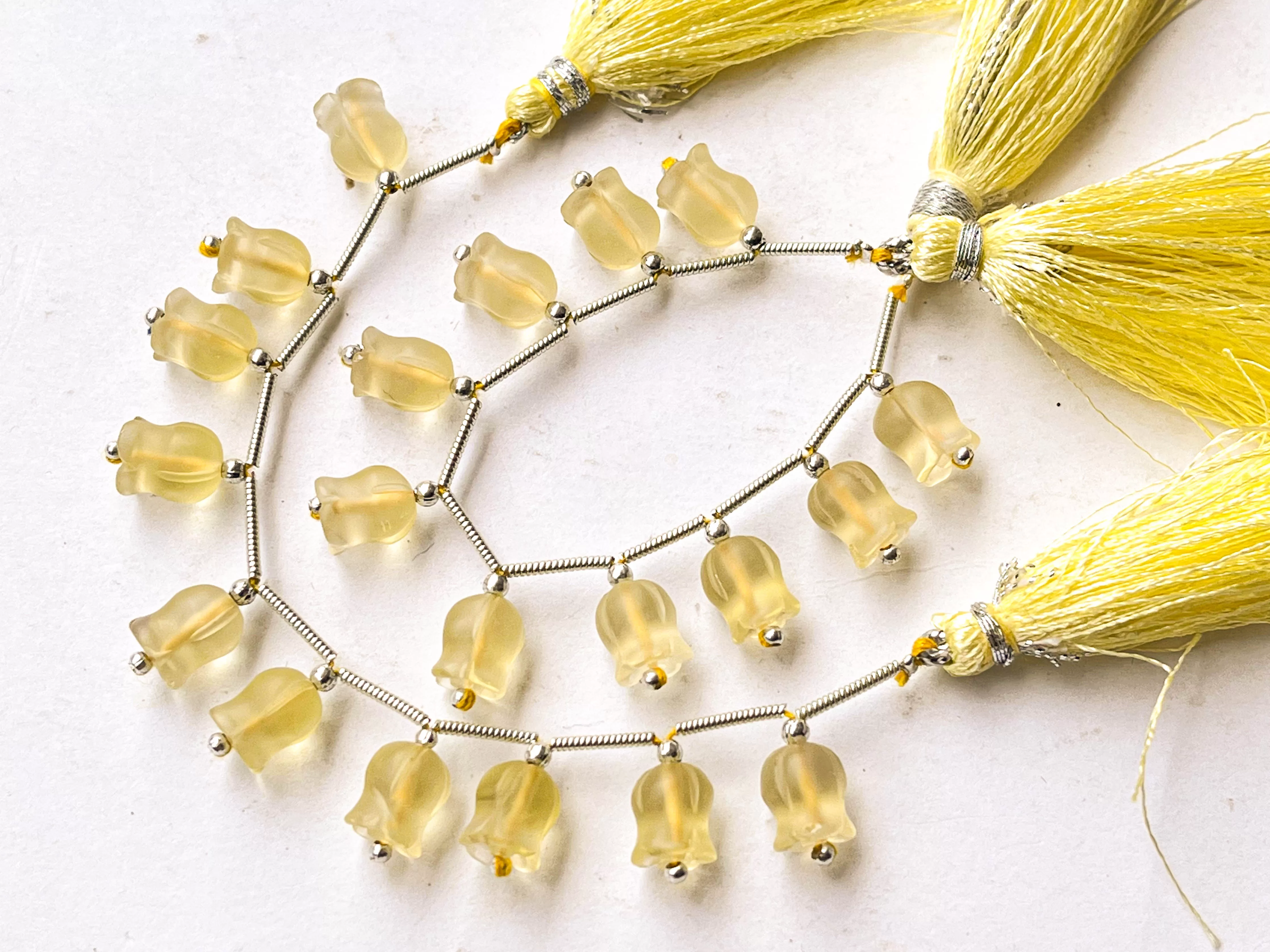 Frost Lemon Quartz flower carving Lily of the valley shape beads