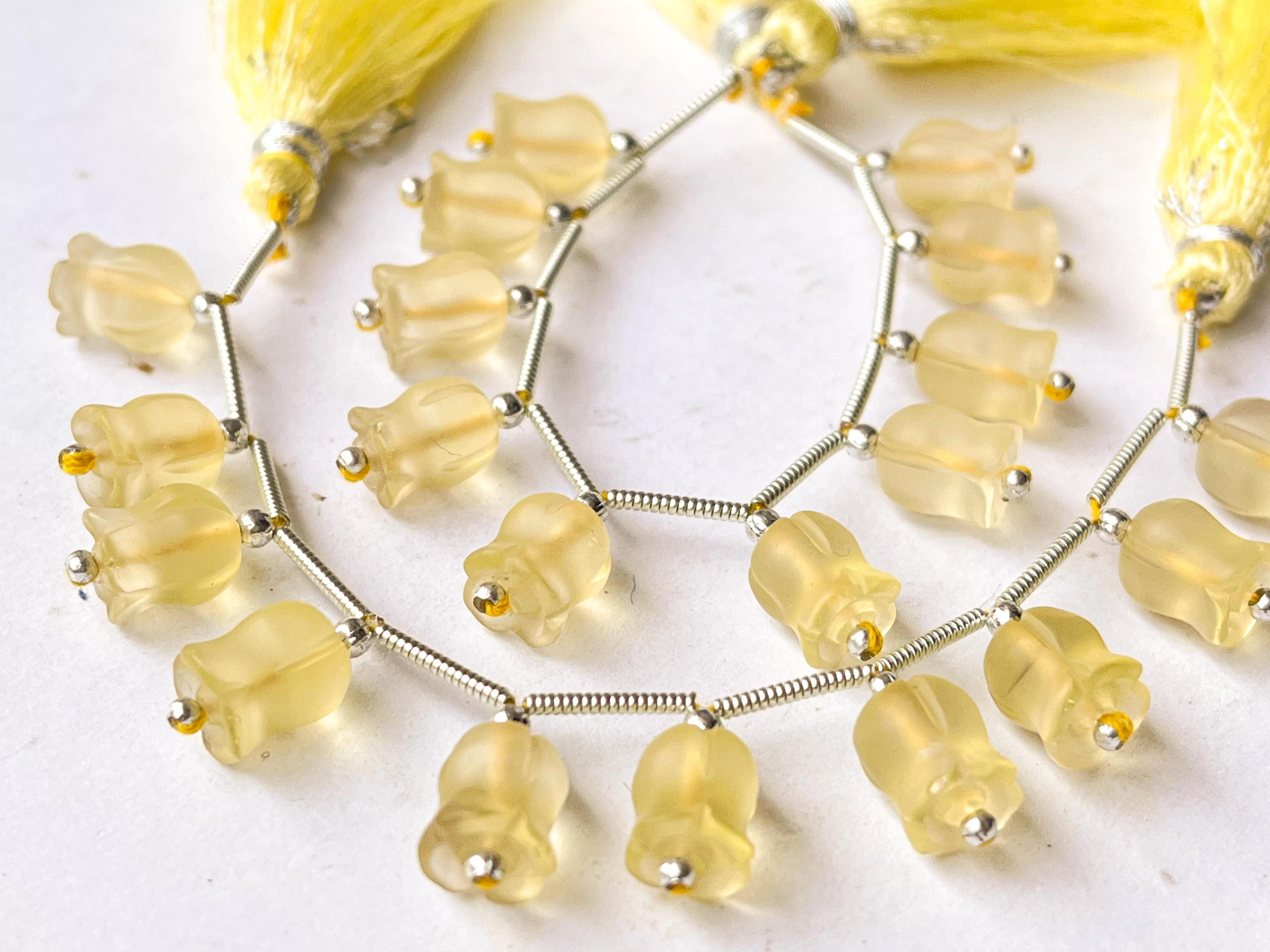 Frost Lemon Quartz flower carving Lily of the valley shape beads