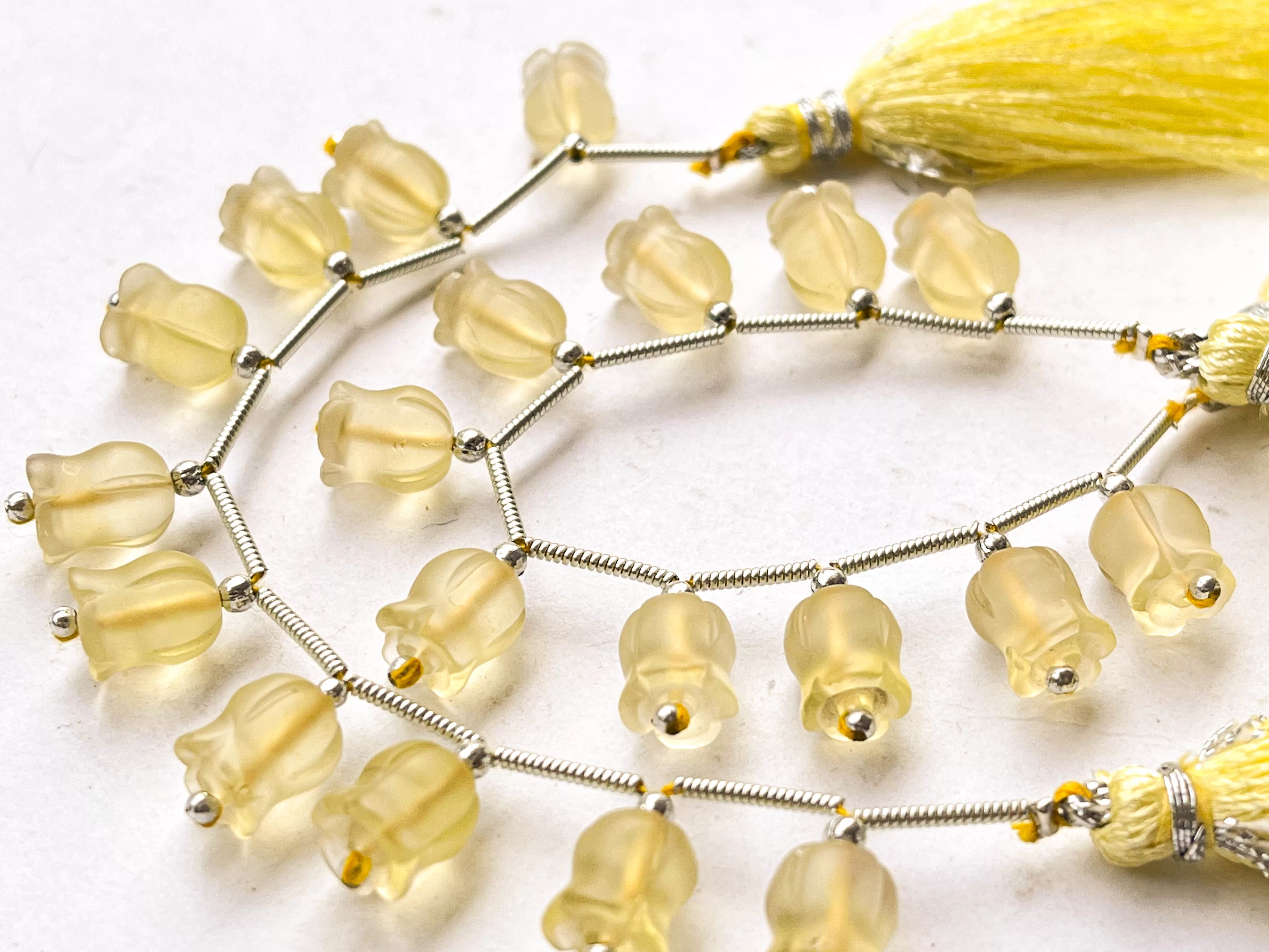 Frost Lemon Quartz flower carving Lily of the valley shape beads