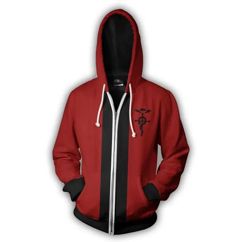 Fullmetal Alchemist Edward Elric Autumn Zipper Jacket Anime Cosplay Hoodie Coat