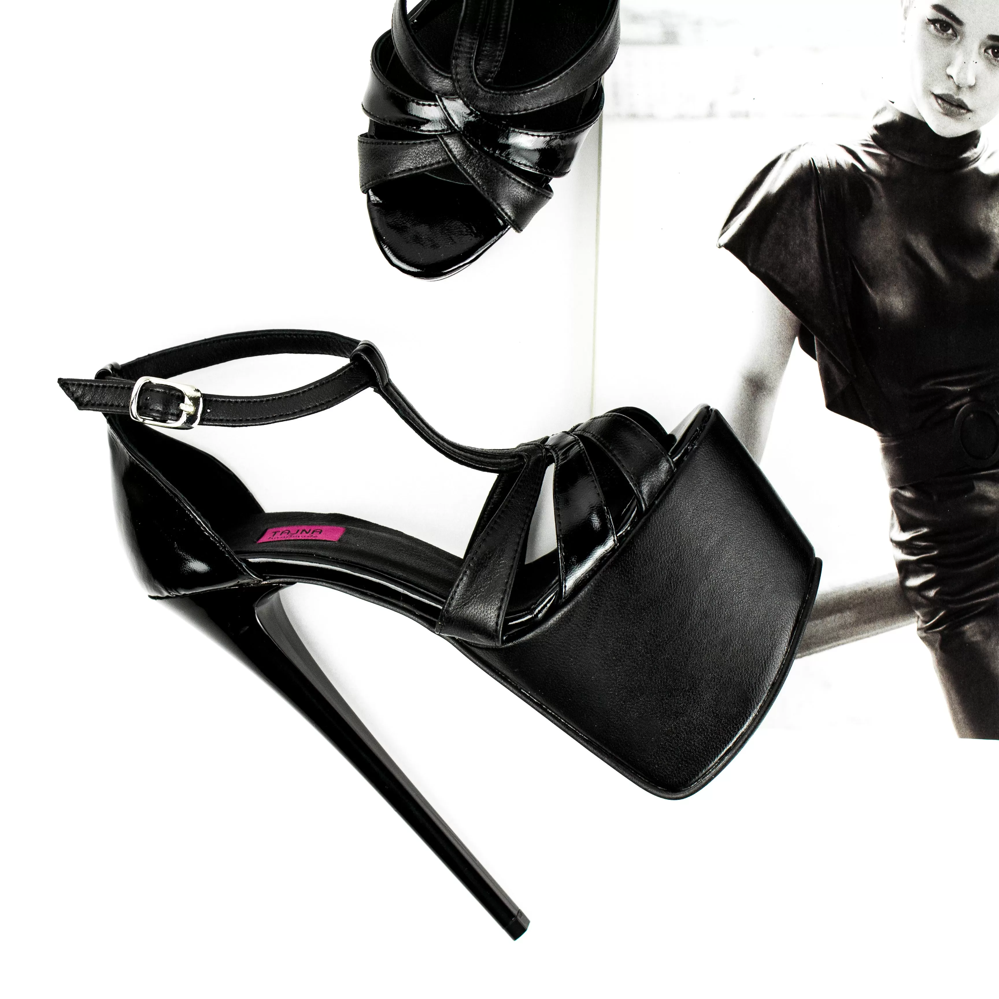 Genuine Leather T Strap High Heel Sandals