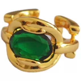 Gold Emerald Resizable Ring