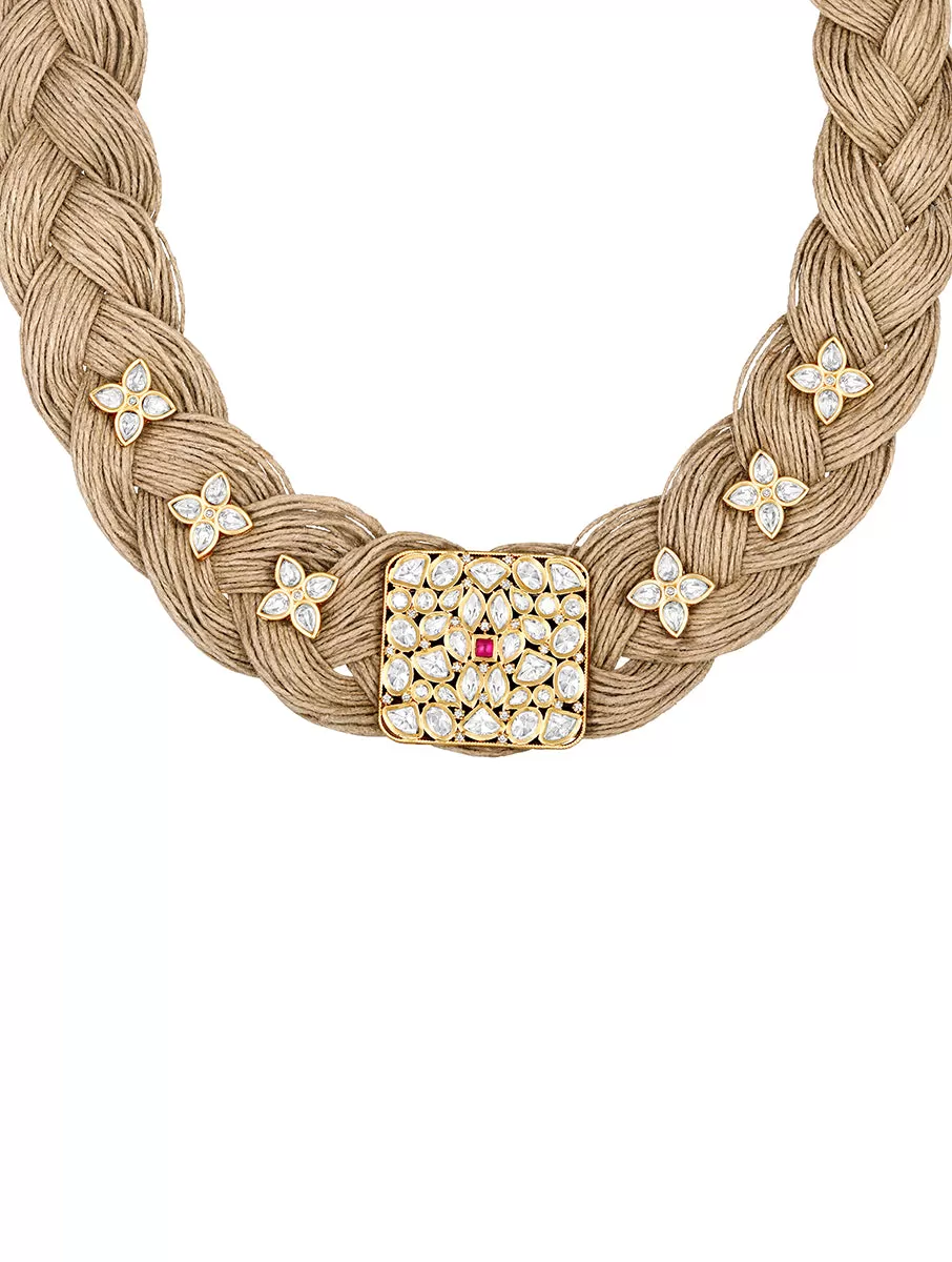 Gold Plated Kundan Jute Necklace