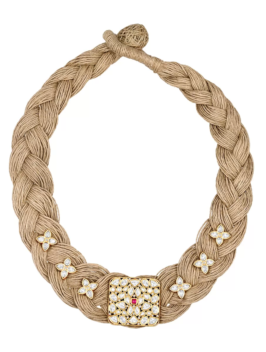 Gold Plated Kundan Jute Necklace