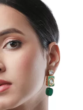 Gold Polish Brass with Kundan Earrings