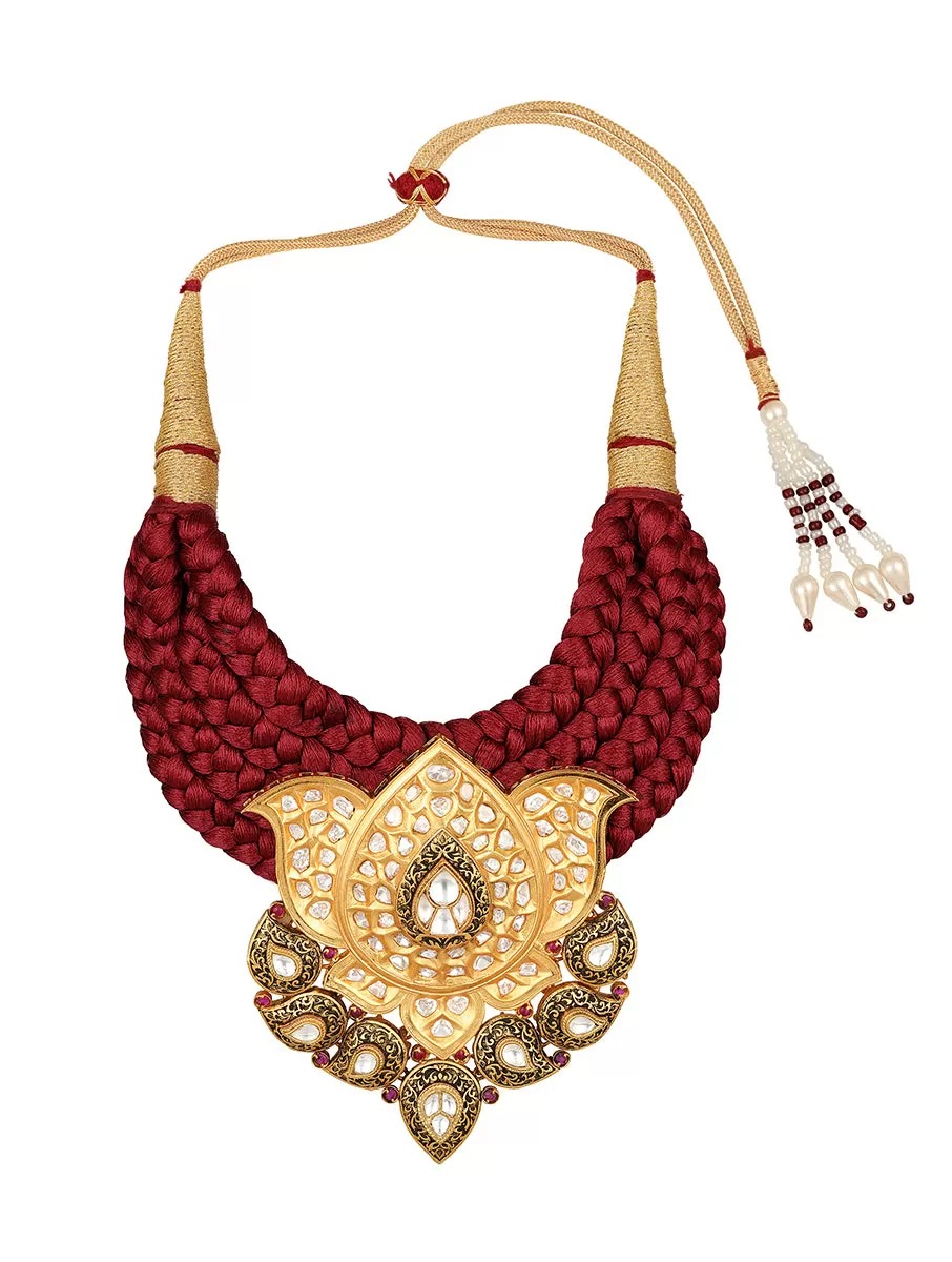 Golden, Maroon, Dark Grey  Kundan Polki, Necklace Set