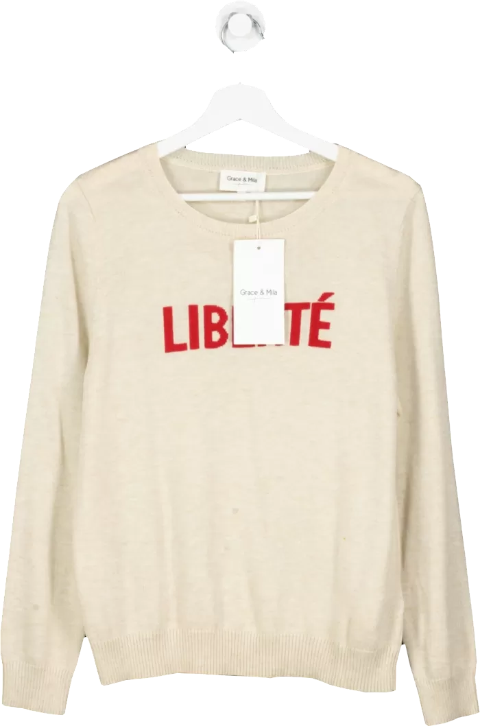 Grace & Mila Beige Lana Crew Neck Sweater UK L