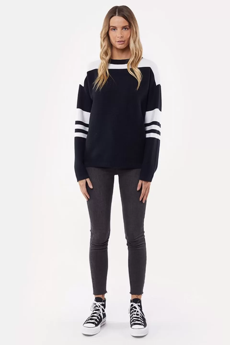 Grace Black White Knit Crew