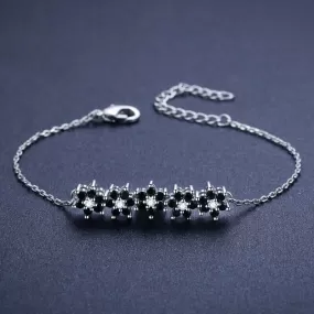 GZ314 - Silver Color Bracelet with Black Flowers - Charm Jewelry