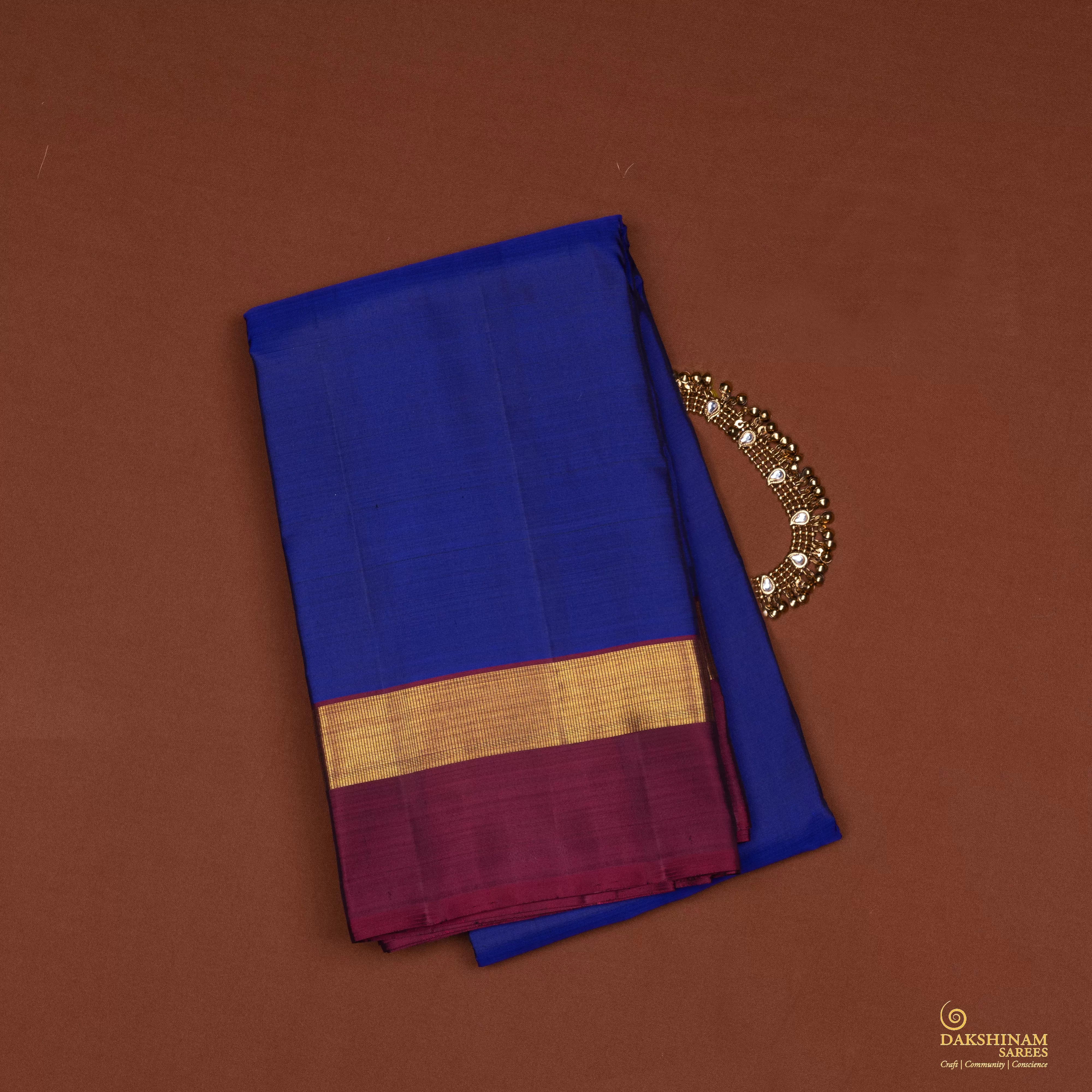 Handwoven Blue with Maroon Kanjivaram Silk Saree - 2073T010319DSC