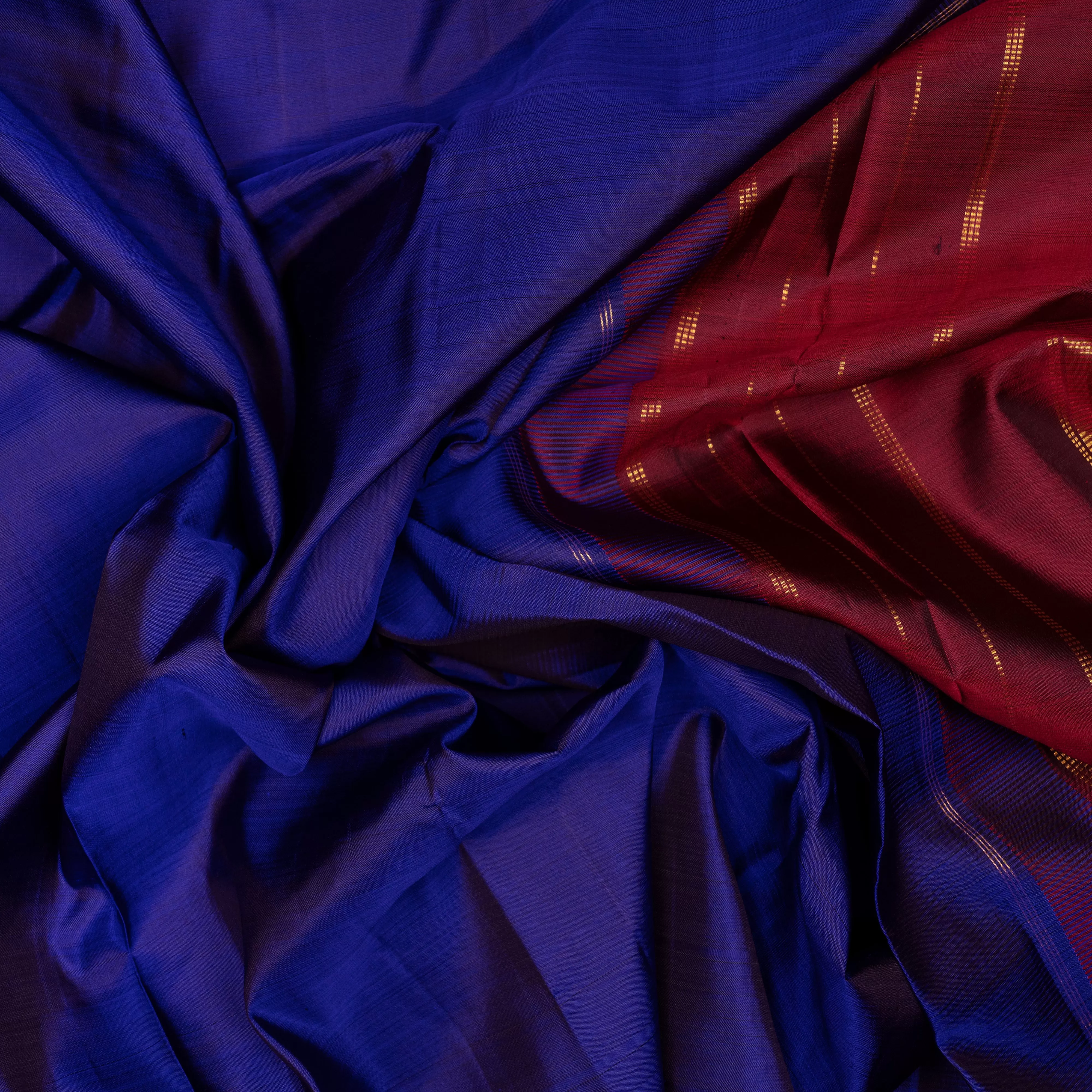 Handwoven Blue with Maroon Kanjivaram Silk Saree - 2073T010319DSC