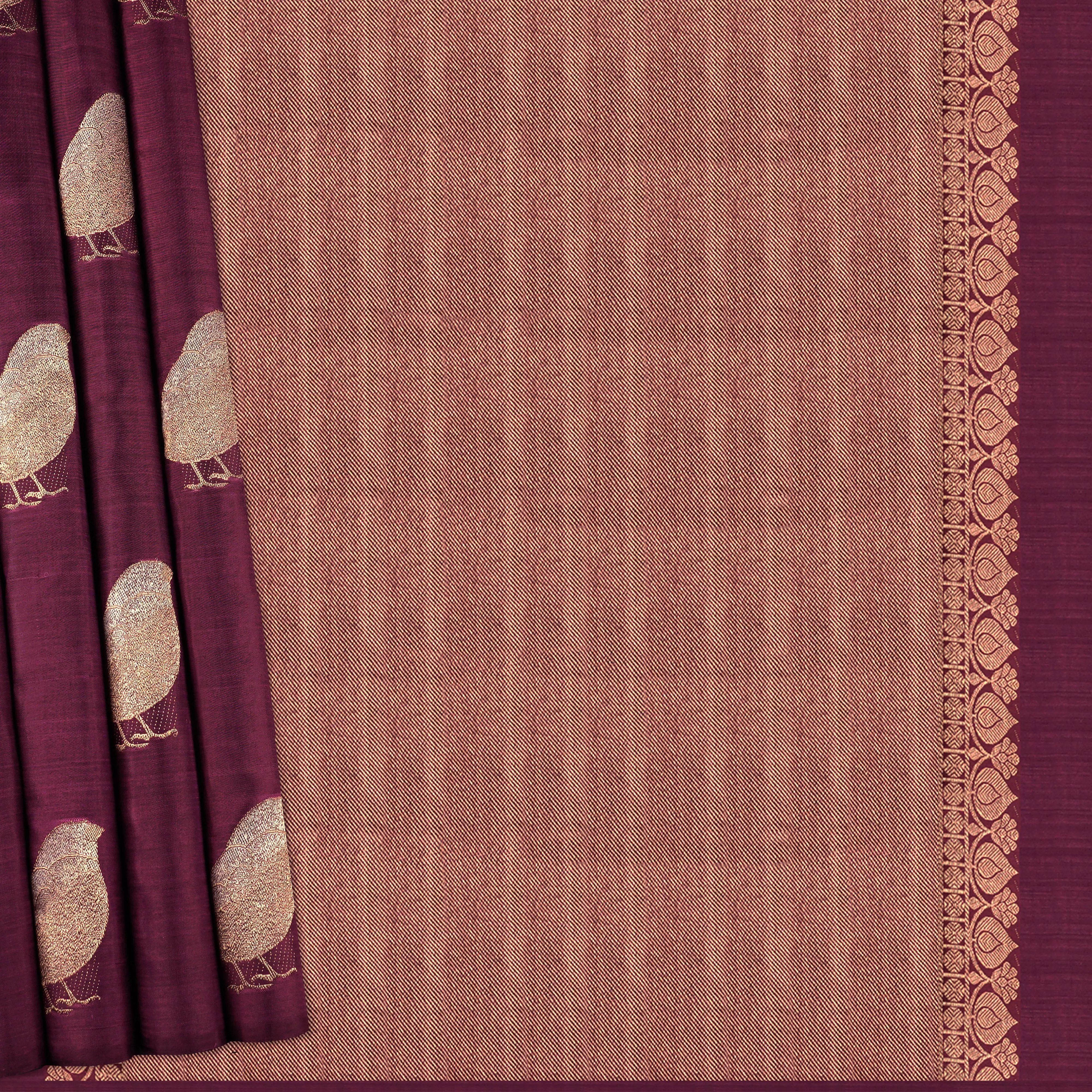 Handwoven Burgundy with Maroon Kanjivaram Silk Saree - 1942T008963DSC