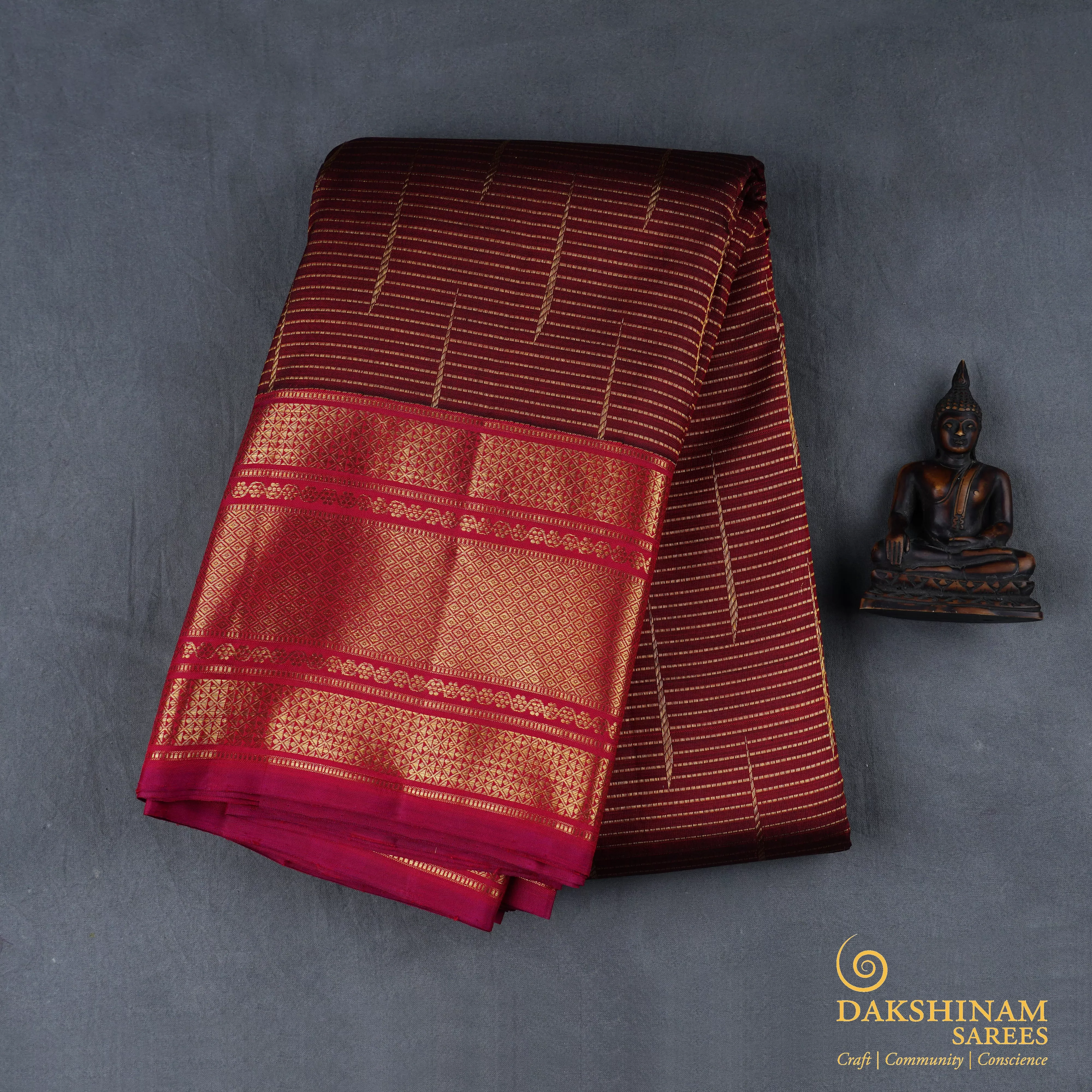 Handwoven Maroon Kanjivaram Silk Saree - 1825T008643DSC