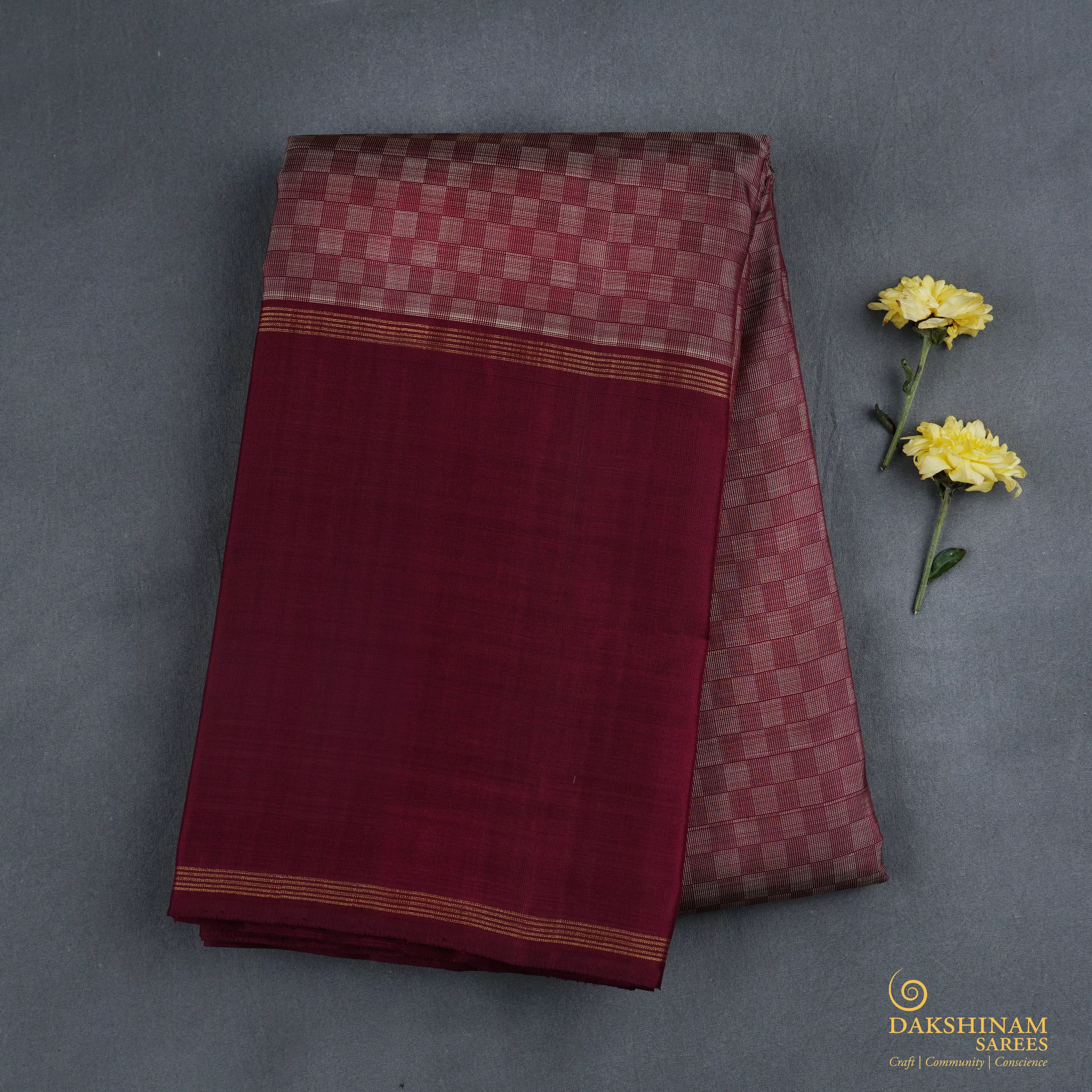 Handwoven Maroon Kanjivaram Silk Saree - 1921T009008DSC