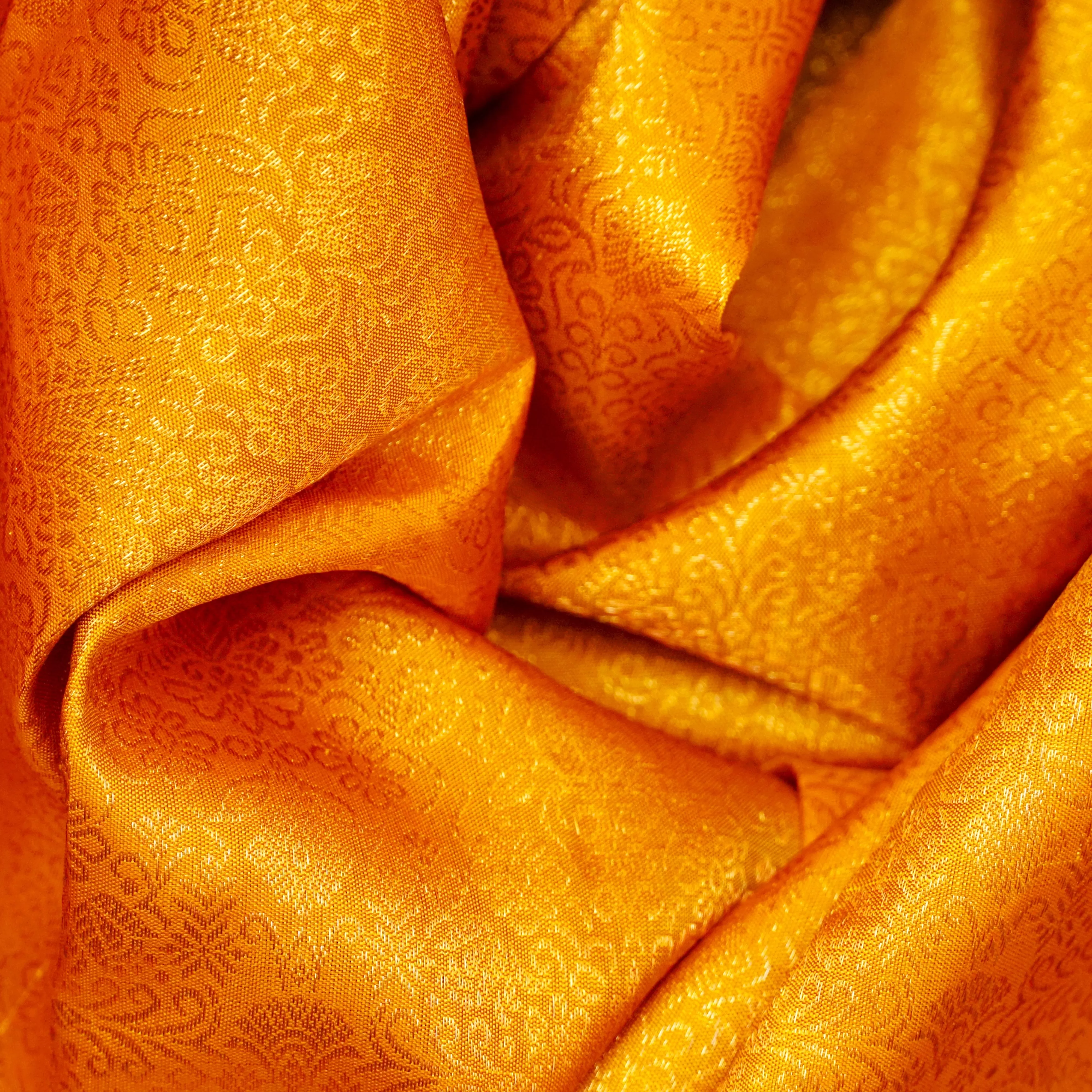 Handwoven Mustard Orange with Maroon Kanjivaram Silk Saree - 1899T008681DSC