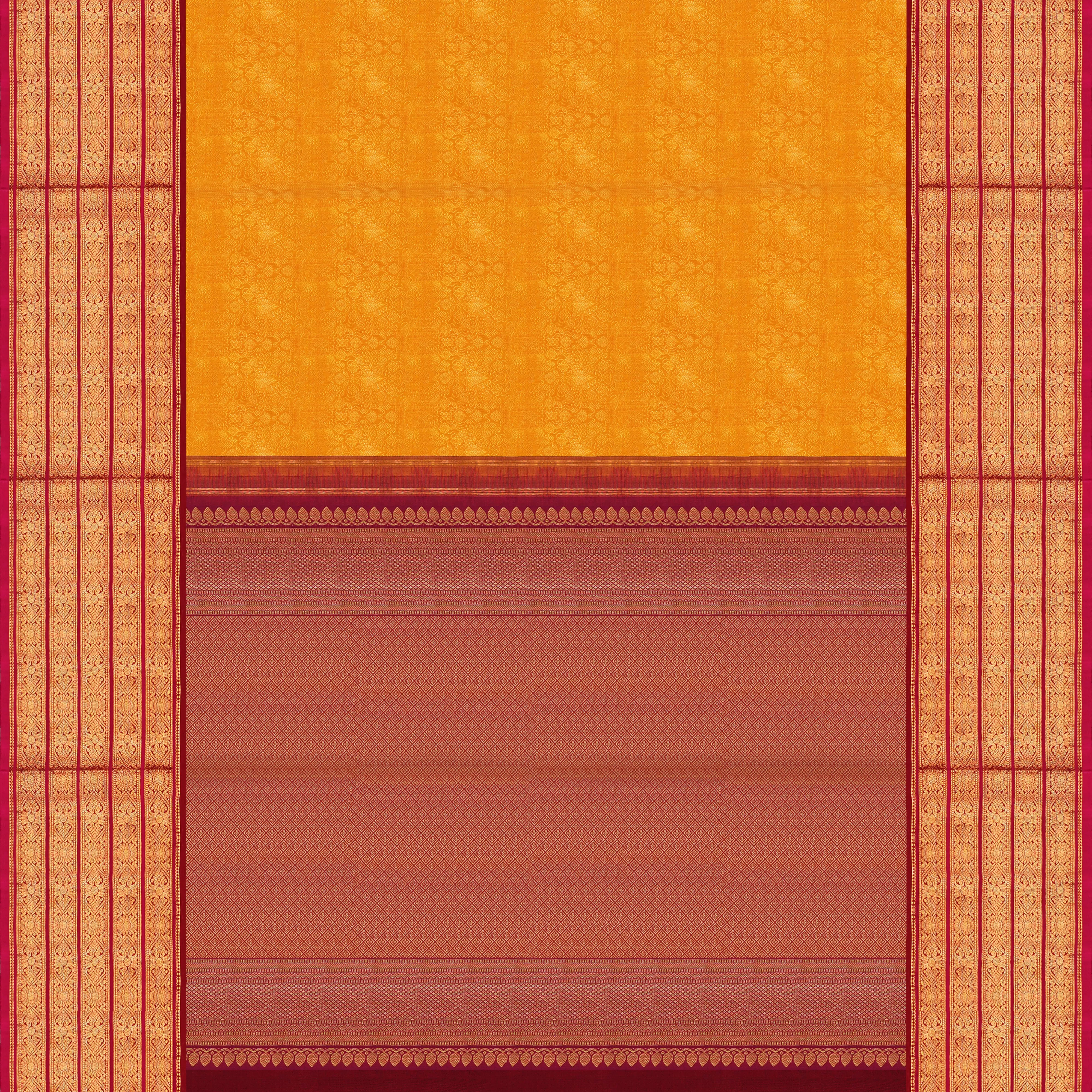 Handwoven Mustard Orange with Maroon Kanjivaram Silk Saree - 1899T008681DSC