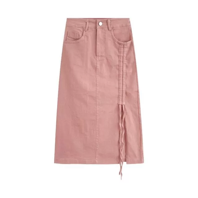 High Waist Drawstring Denim Midi Pencil Skirt EE5