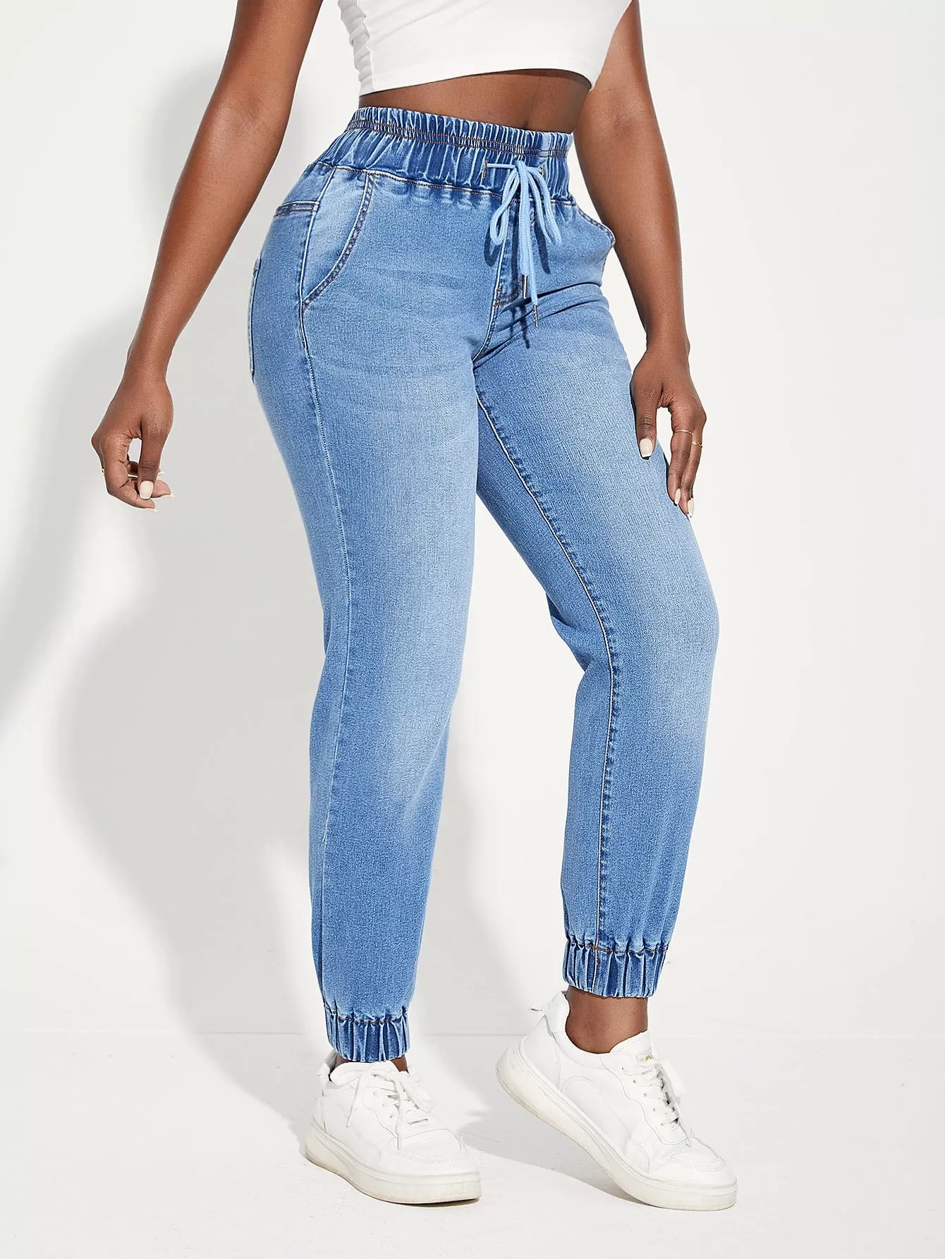 High Waist Drawstring Jogger Jeans