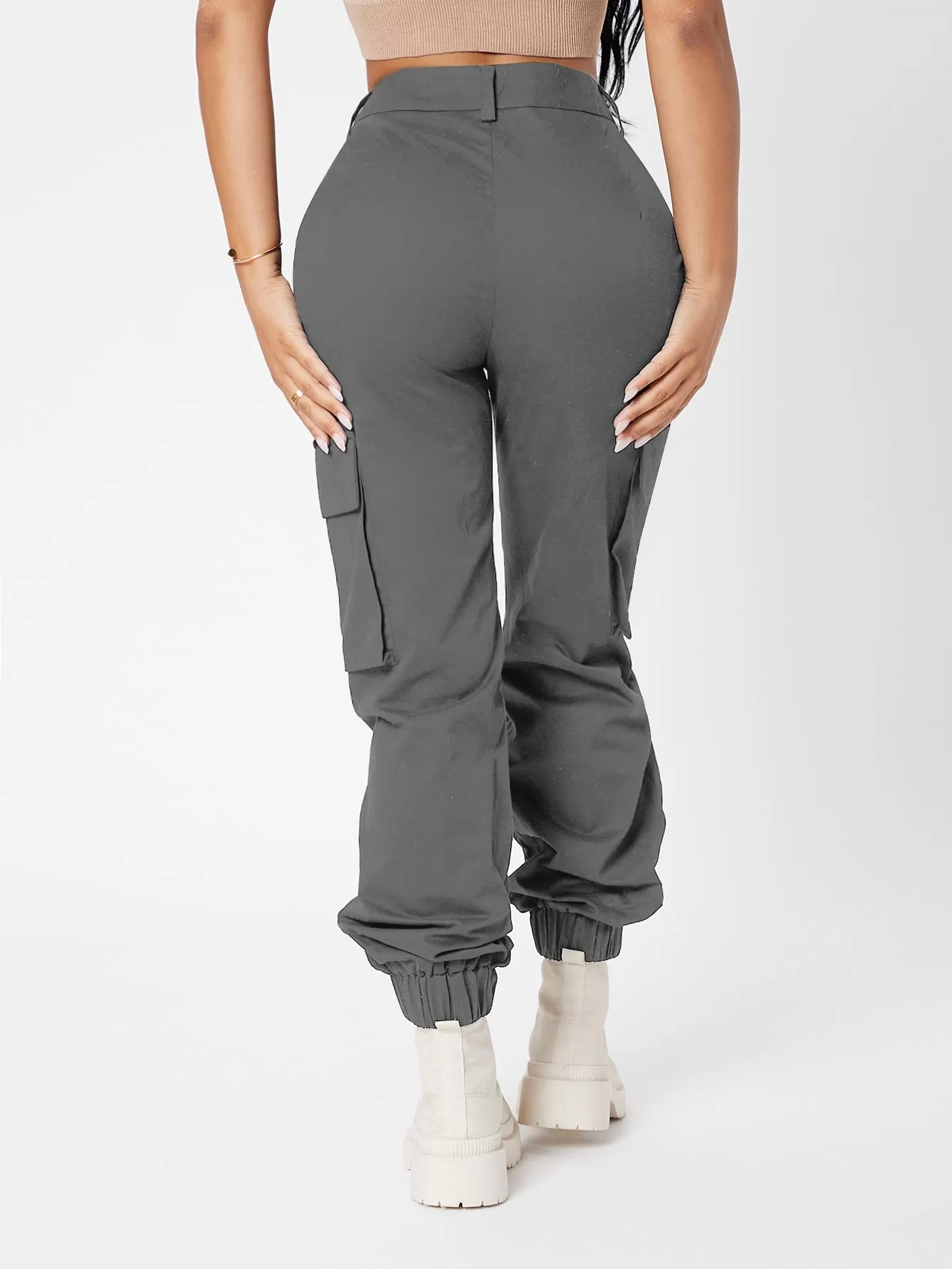 High Waist Flap Pocket Side Pants