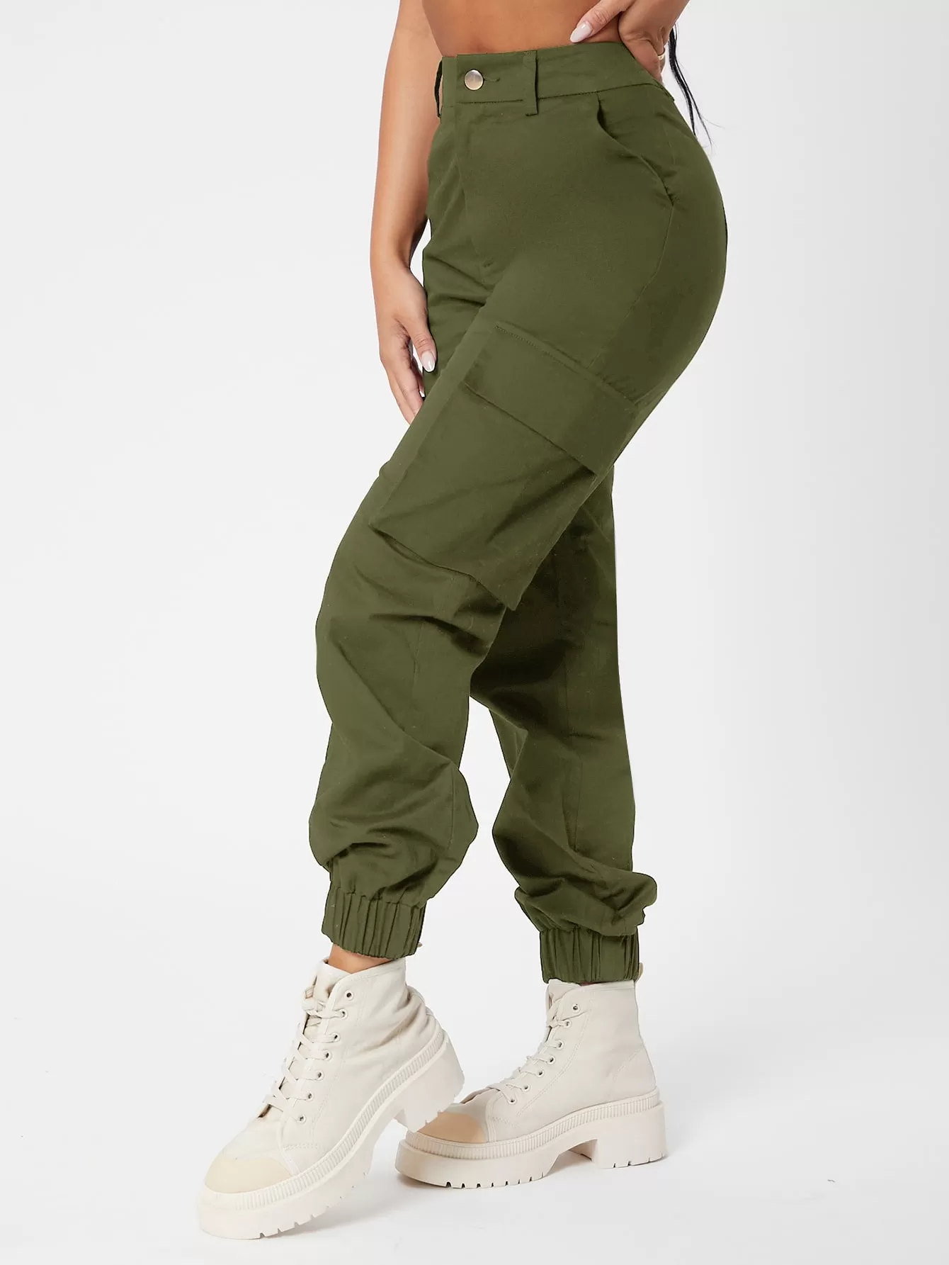 High Waist Flap Pocket Side Pants