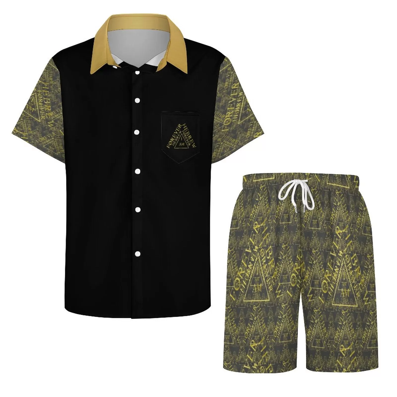 I AM HEBREW 03-01 Men's Designer Short Sleeve Dress Shirt and Shorts Set