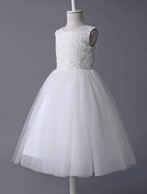 Ivory Lace Tulle Tutu Flower Girl Dress  Sleeveless Short Kids Dinner Party Dress First Communion Dresses