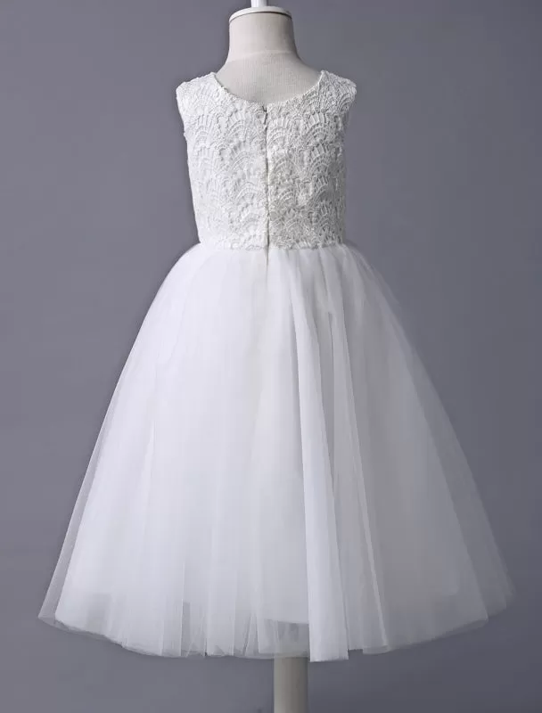 Ivory Lace Tulle Tutu Flower Girl Dress  Sleeveless Short Kids Dinner Party Dress First Communion Dresses