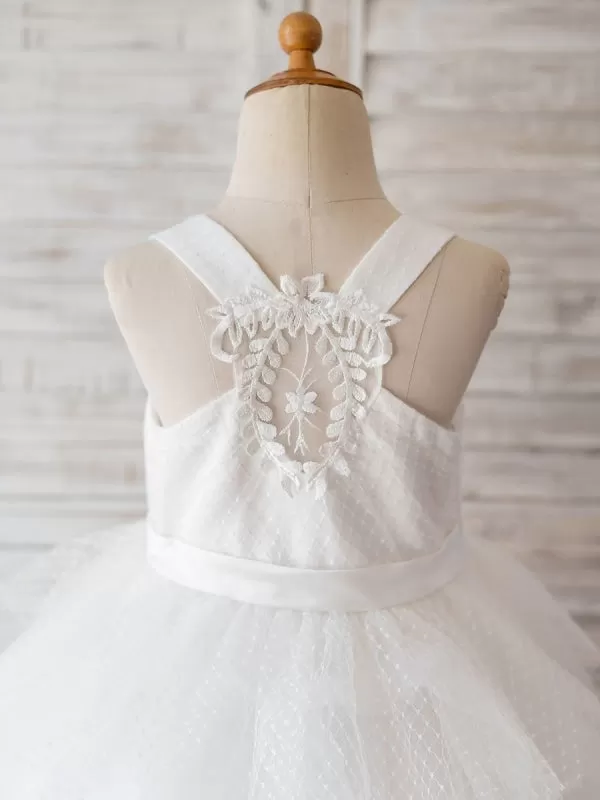 Jewel Neck Sleeveless Tulle Bows Kids Flower Girl Dresses