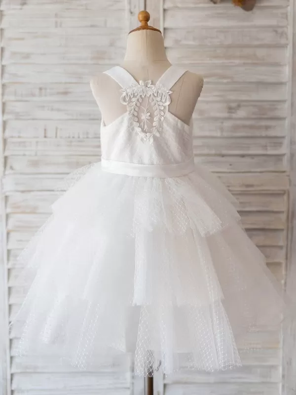 Jewel Neck Sleeveless Tulle Bows Kids Flower Girl Dresses