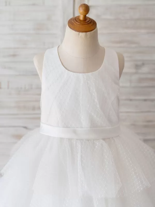 Jewel Neck Sleeveless Tulle Bows Kids Flower Girl Dresses