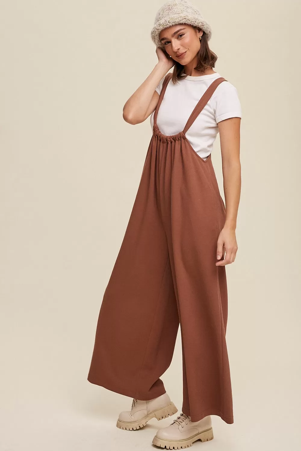 Jumpsuit - Knitted Drawstring - Mocha