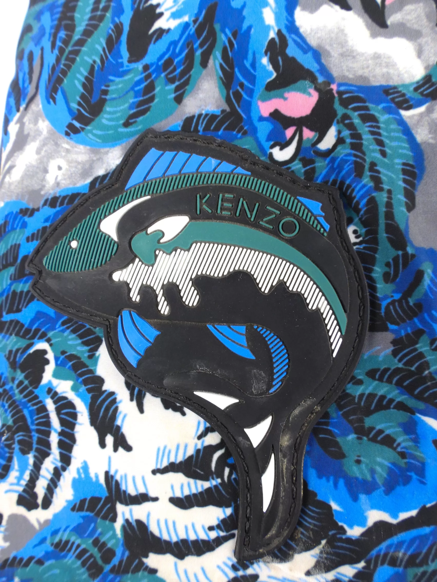 Kenzo Green and Blue Tiger Print Drawstring Backpack