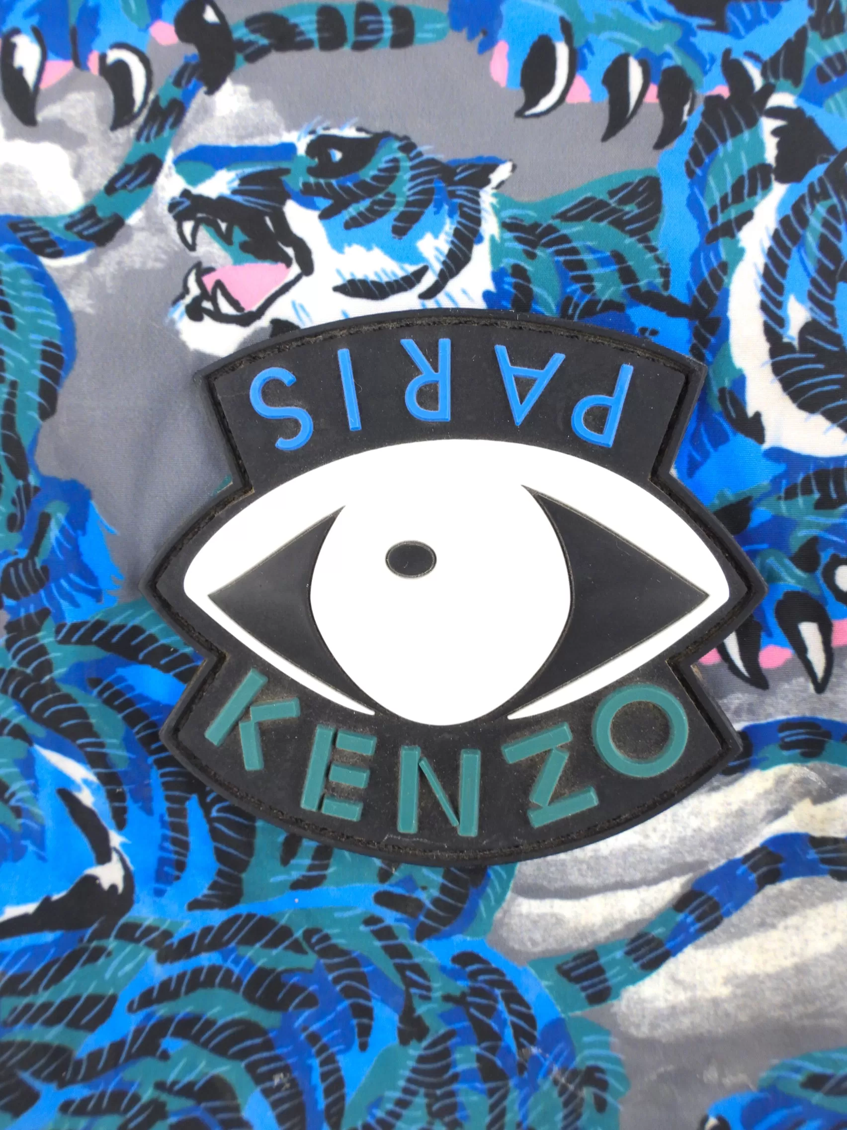 Kenzo Green and Blue Tiger Print Drawstring Backpack