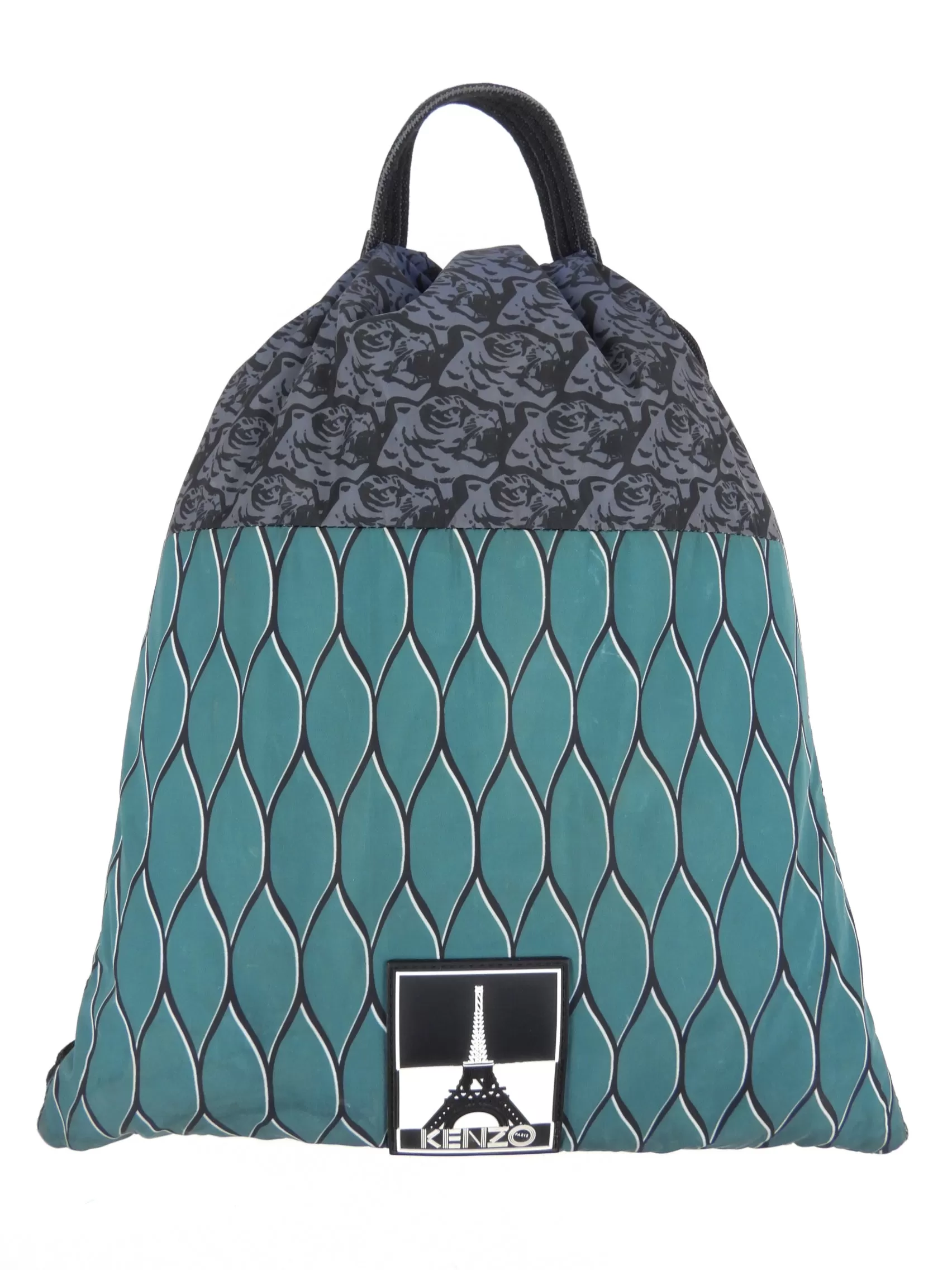 Kenzo Green and Blue Tiger Print Drawstring Backpack