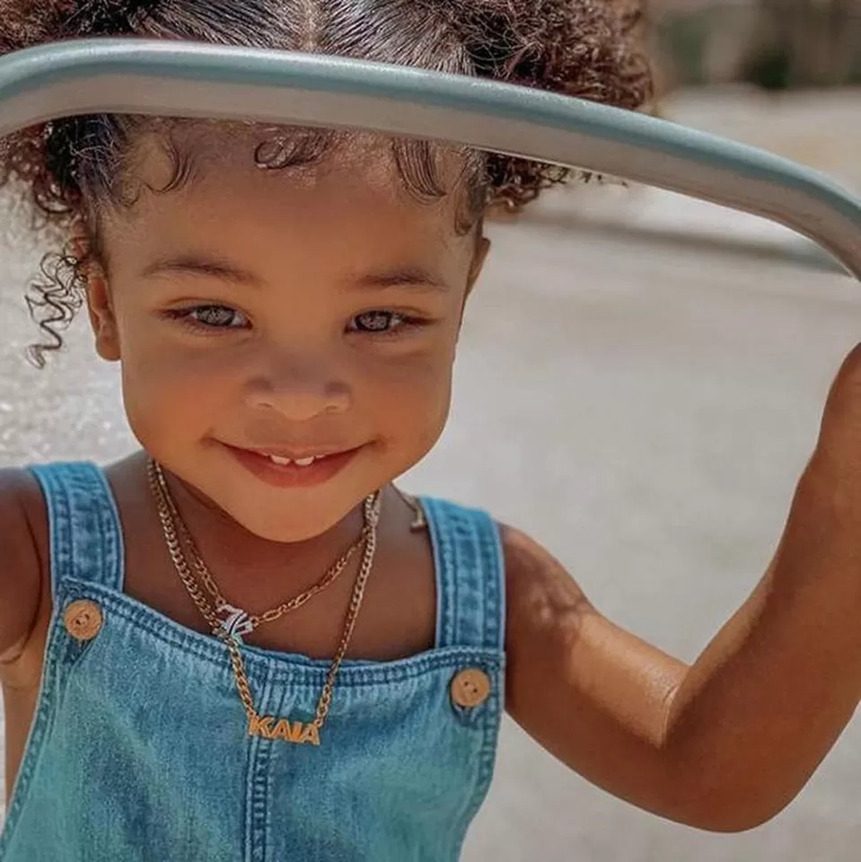 Kids Block Name Necklace on Cuban Chain