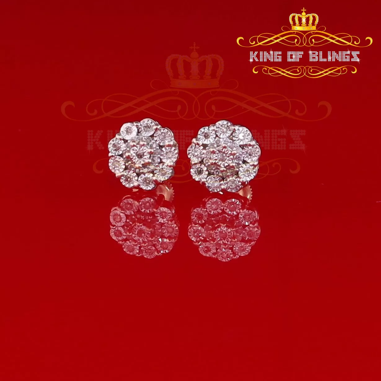 King Of Bling's 0.15ct Diamond 925 Sterling Silver stud Yellow Floral Earrings For Men / Women