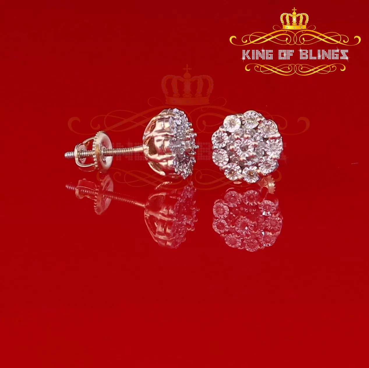 King Of Bling's 0.15ct Diamond 925 Sterling Silver stud Yellow Floral Earrings For Men / Women