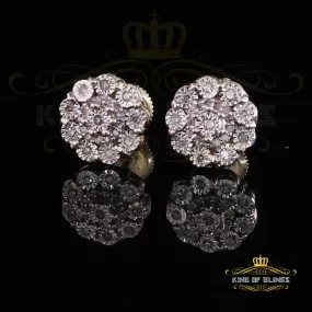 King Of Bling's 0.15ct Diamond 925 Sterling Silver stud Yellow Floral Earrings For Men / Women