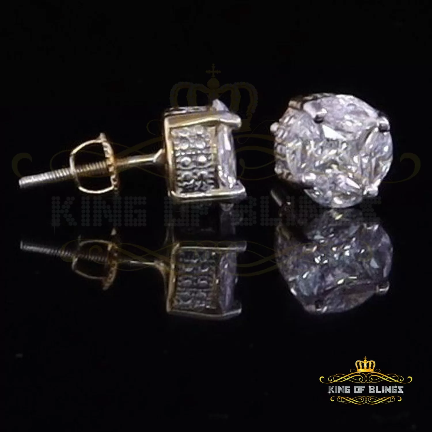 King of Bling's 1.74ct Sterling Yellow 925 Silver Cubic Zirconia Women's & Men's Round Earrings