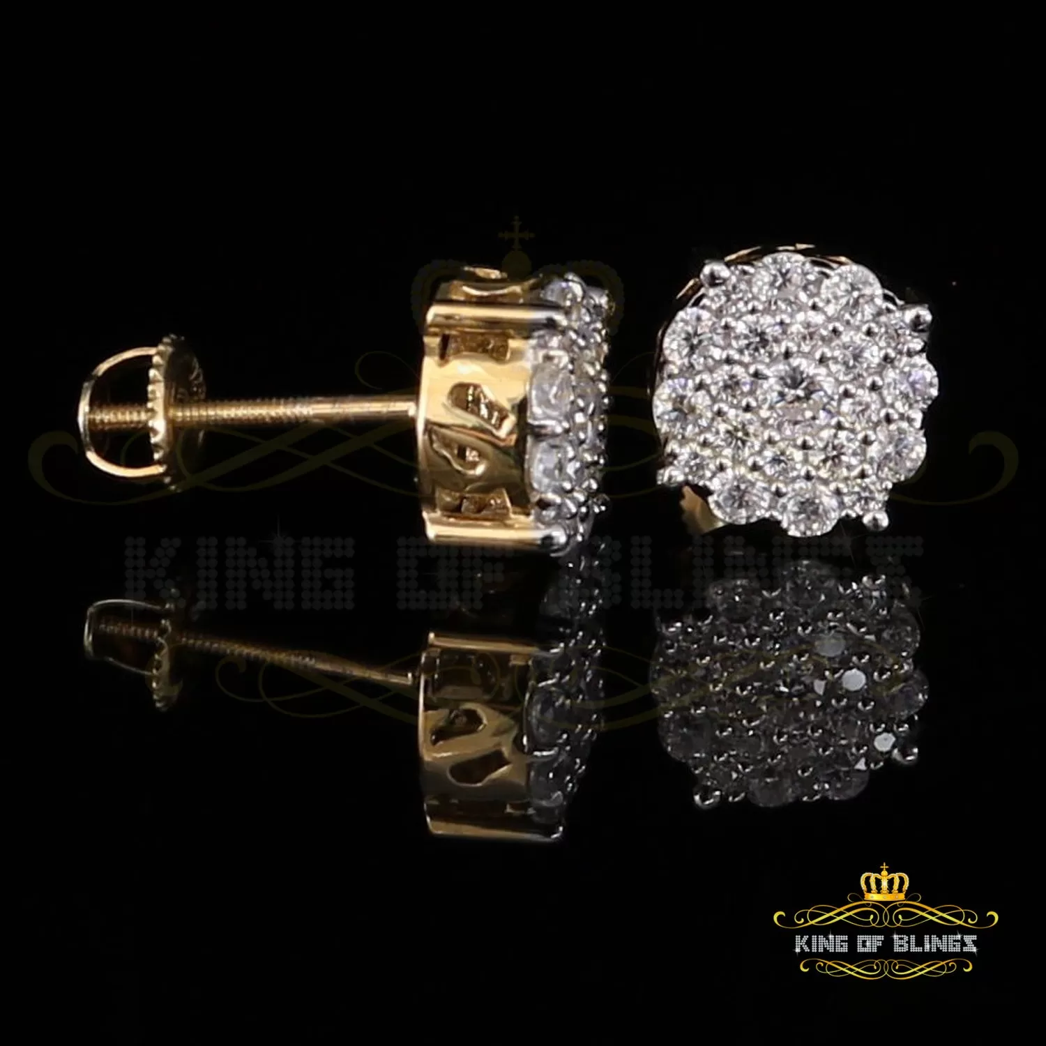 King of Bling's Aretes Para Hombre 925 Yellow Silver 1.22ct Cubic Zirconia Round Women's Earring